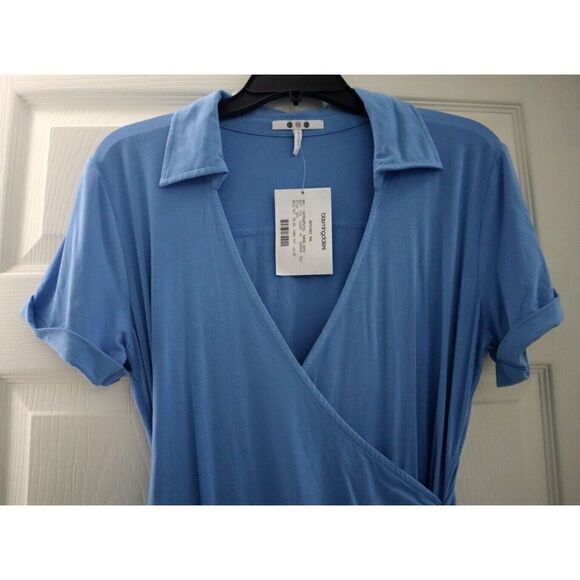 Three Dots SOU0280S Women's Sz Large Lichen Blue Collared Wrap Style Dress - Picture 3 of 9